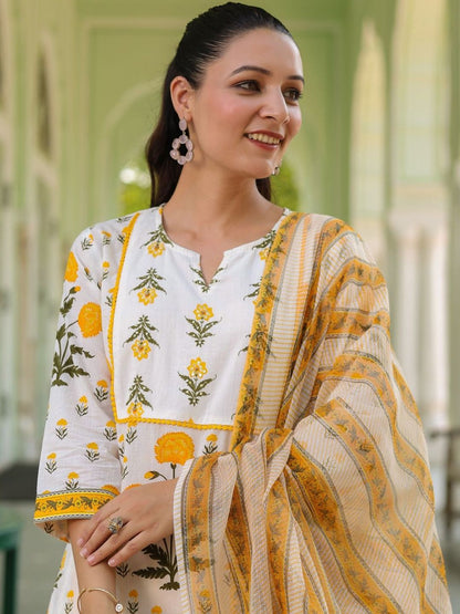 Dhiyona RR Women's Floral Printed Regular Pure Cotton Kurta with Trousers & With Dupatta