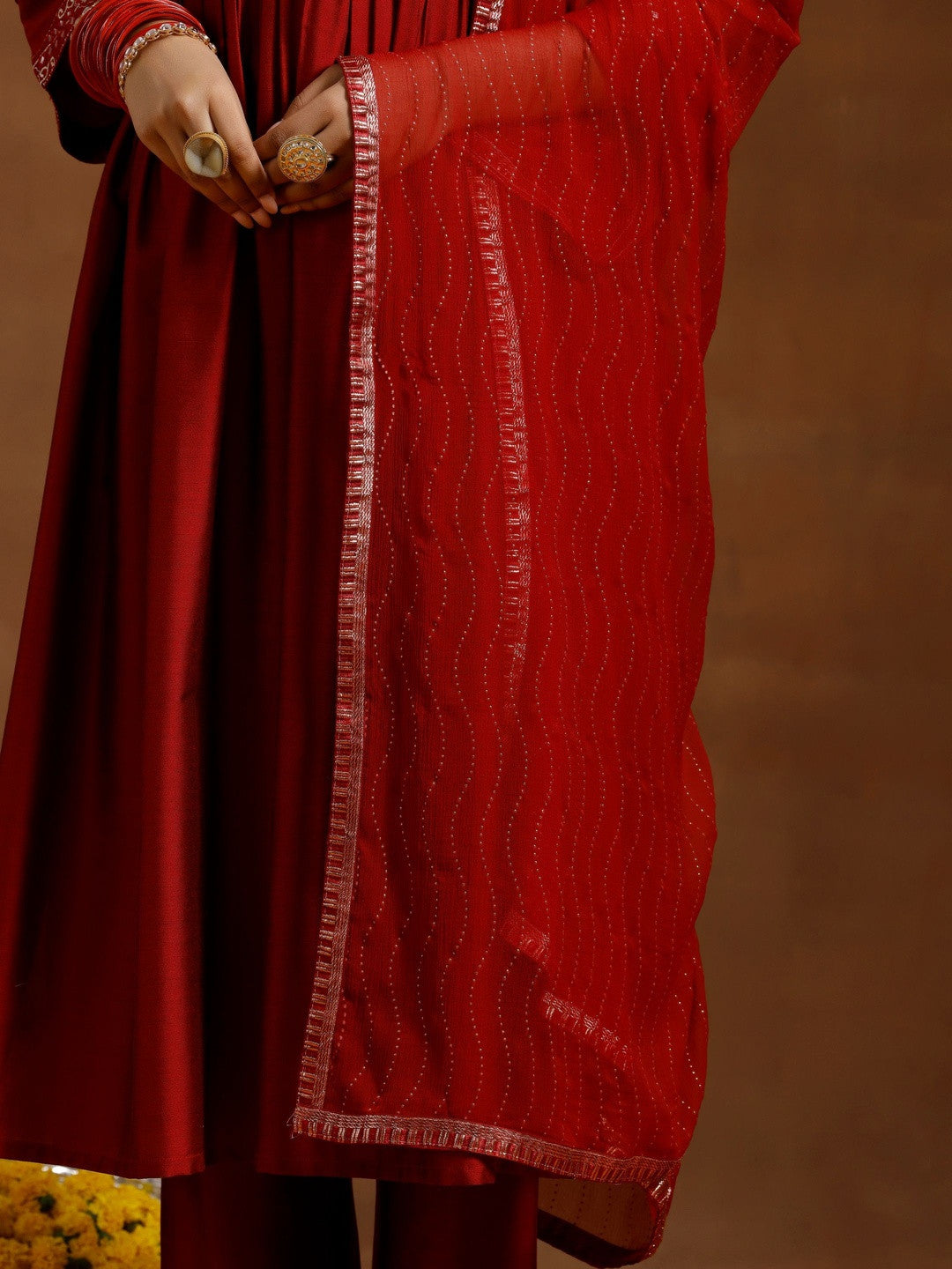 Women Ethnic Motifs Embroidered Empire Mirror Work Kurta with Trousers & With Dupatta