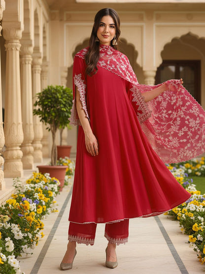Dhiyona KL Floral Embroidered Anarkali Kurta with Trousers & Dupatta