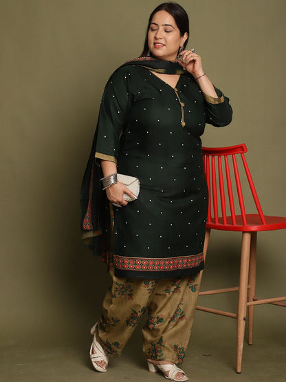 Dhiyona KL Floral Printed V-Neck Straight Kurta With Salwar & Dupatta