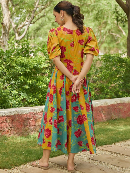 Dhiyona AY Women's Printed A-Line Midi Dress