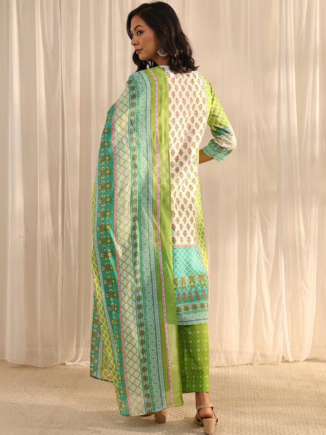 Libas Green Multi Printed Straight Suit Set with Dupatta
