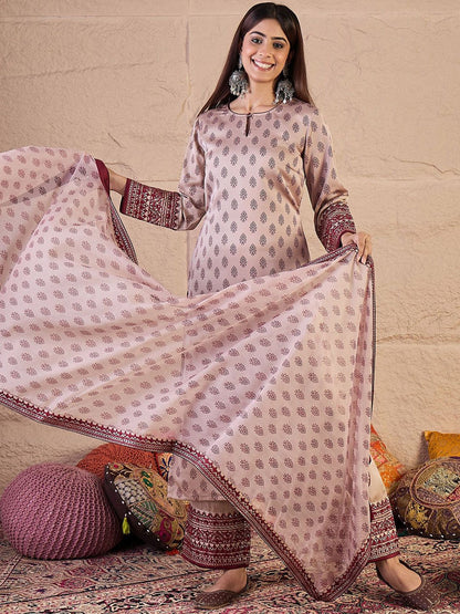 Dhiyona IN Women Ethnic Motifs Printed Regular Thread Work Kurta with Palazzos & Dupatta