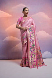 Women Paithani Vani Baby Pink Saree With Unstiched Blouse