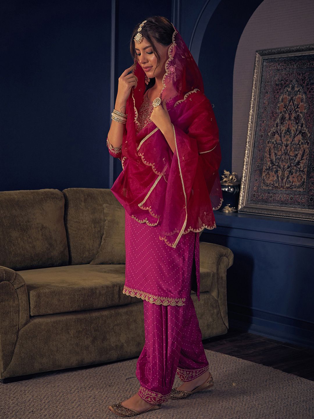 Dhiyona CH Women Ethnic Motifs Printed Regular Sequinned Kurta with Patiala & With Dupatta