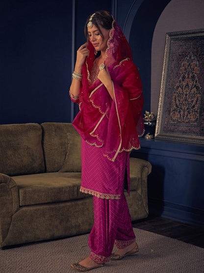 Dhiyona CH Women Ethnic Motifs Printed Regular Sequinned Kurta with Patiala & With Dupatta