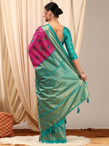 Women's Cotton Blend Pink Printed Designer Saree With Blouse Piece