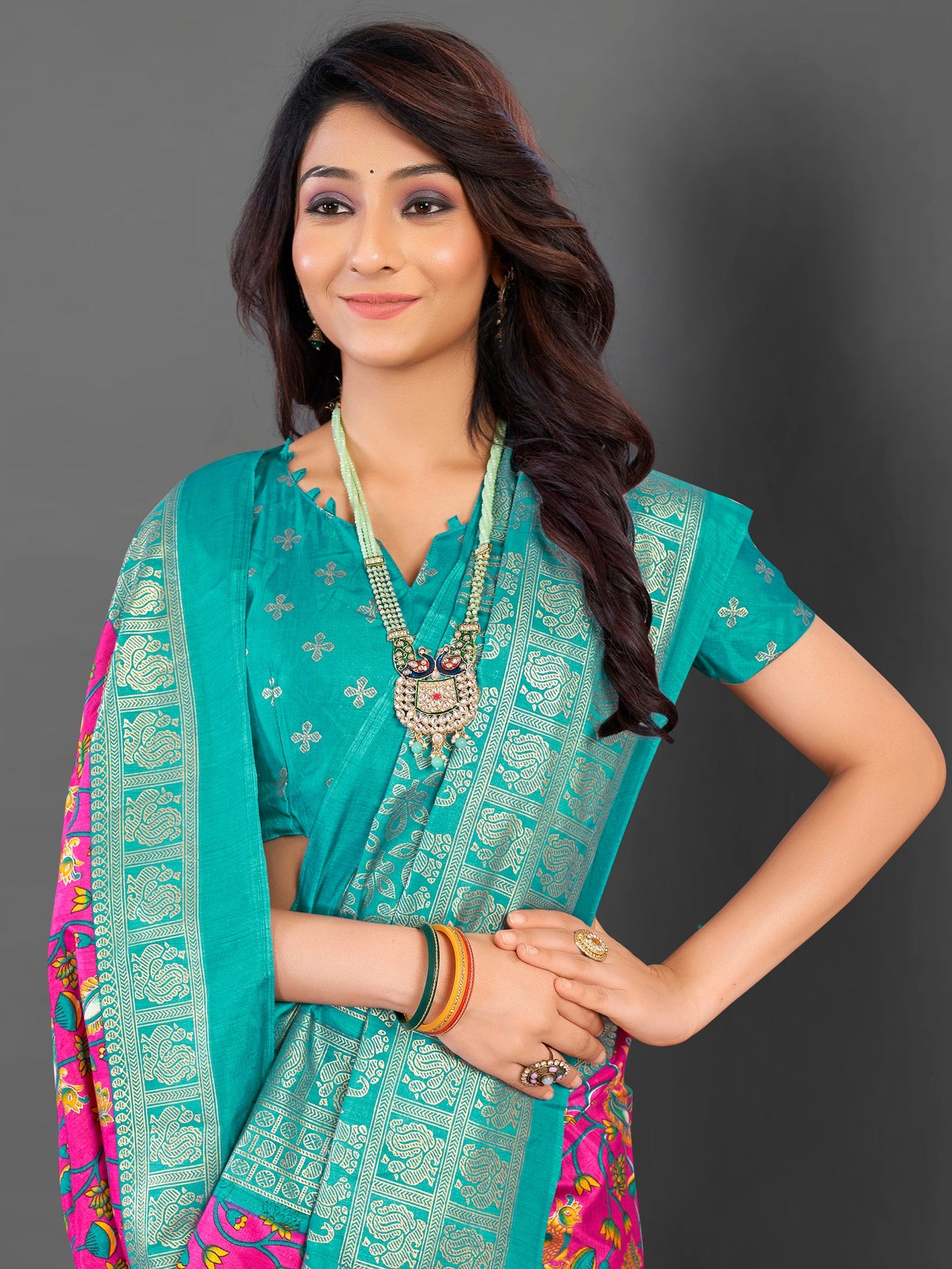 Women's Cotton Blend Pink Printed Designer Saree With Blouse Piece