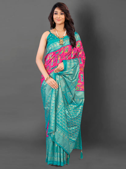 Women's Cotton Blend Pink Printed Designer Saree With Blouse Piece