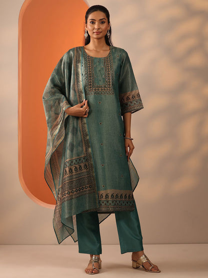 Geometric Embroidered Sequinned Straight Kurta With Trousers And Dupatta