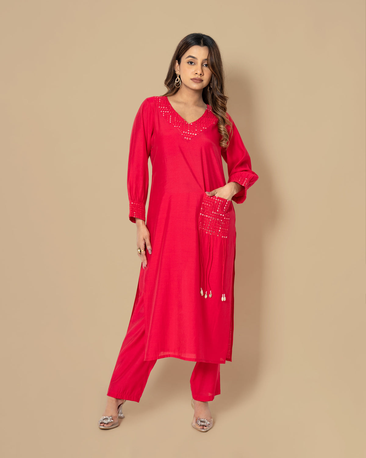 Naina Scarlet Mirror Work Co-ord Set
