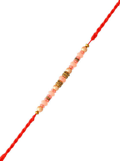 Dhiyona Beaded Twisted Thread Rakhi With Roli Chawal & Greetings Card