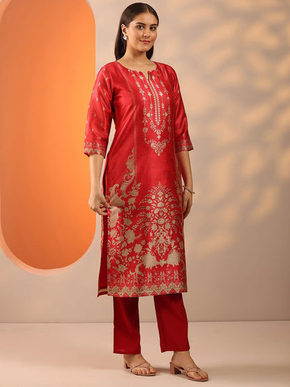 Ethnic Motifs Printed Straight Kurta With Trousers & Dupatta
