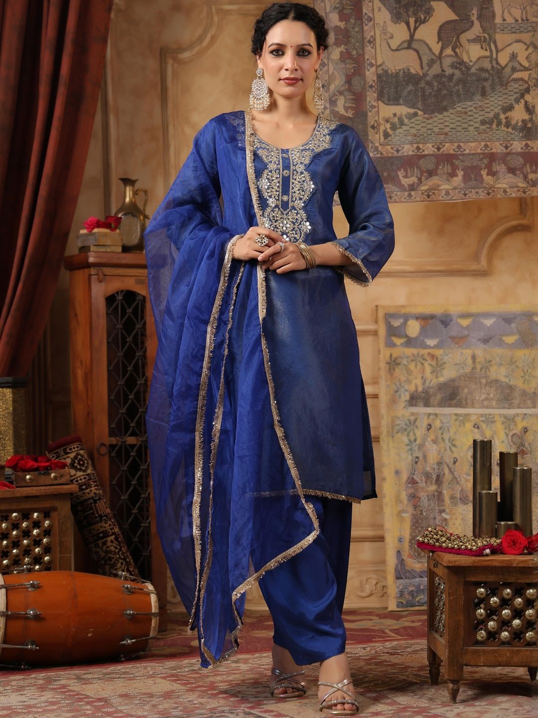 Dhiyona SC Women Embroidered Regular Kurta with Sharara & Dupatta