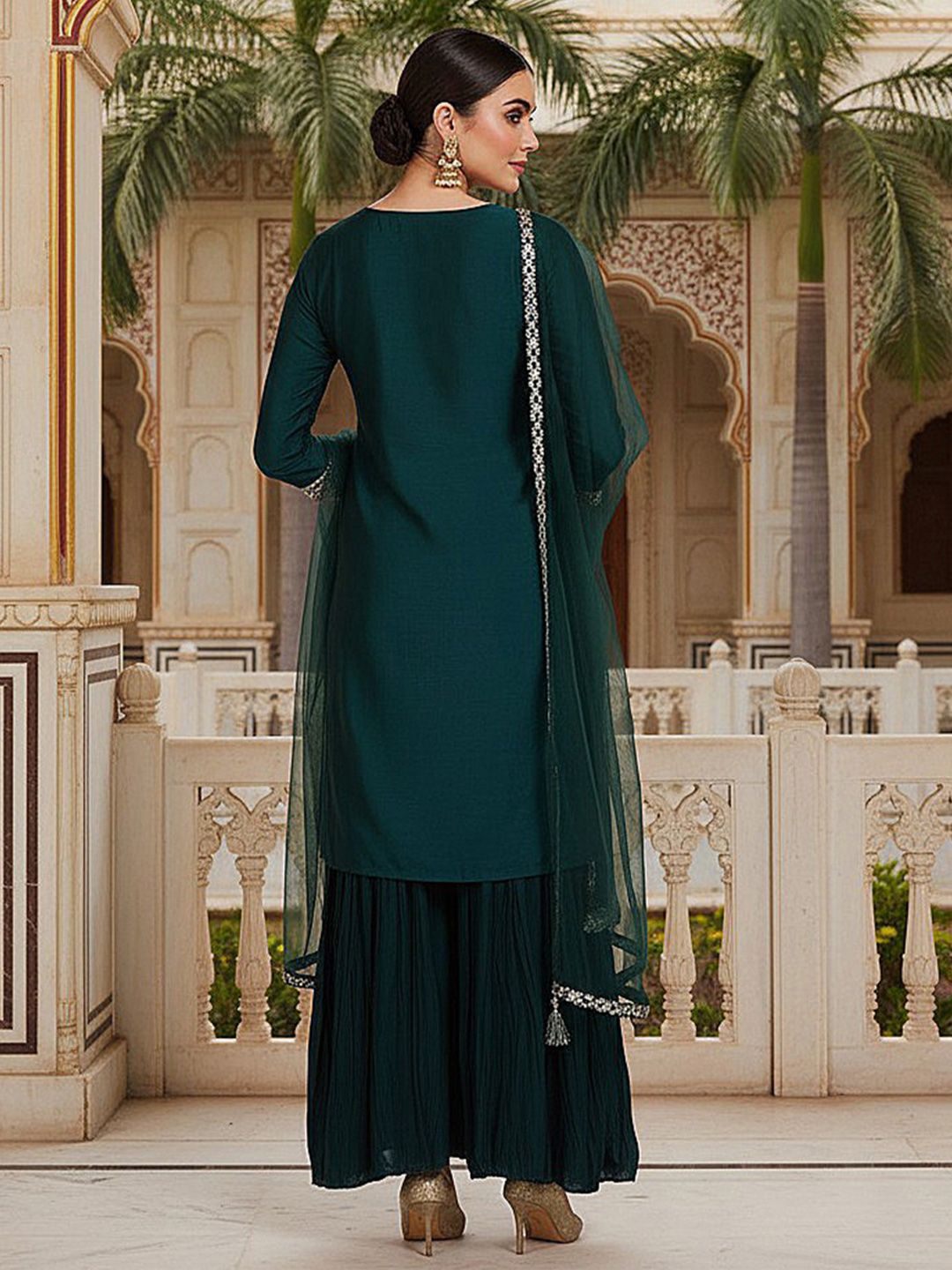 Dhiyona KL Ethnic Motifs Embroidered Straight Kurta with Sharara & With Dupatta