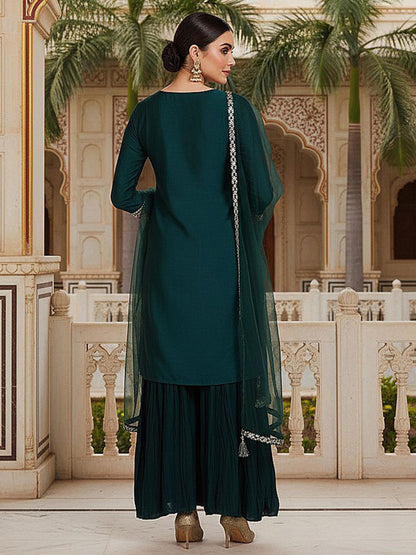 Dhiyona KL Ethnic Motifs Embroidered Straight Kurta with Sharara & With Dupatta