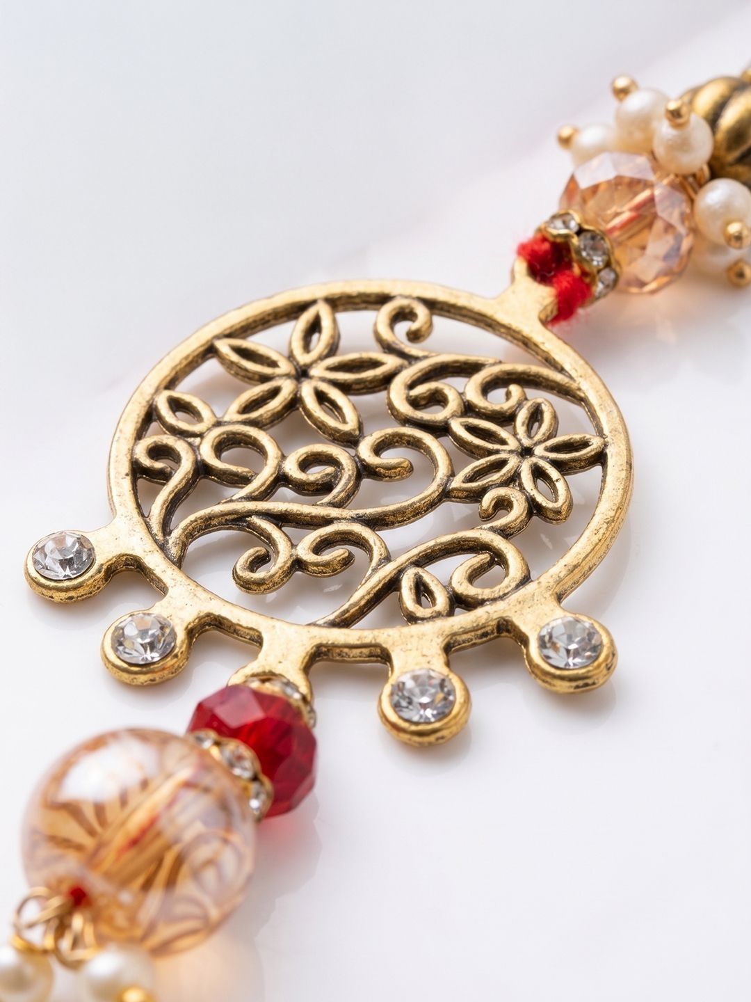 Dhiyona Set Of 2 Gold Toned Artificial Stones & Beads Bhaiya Bhabhi Rakhi With Roli Chawal