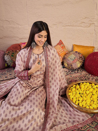 Dhiyona IN Women Ethnic Motifs Printed Regular Thread Work Kurta with Palazzos & Dupatta