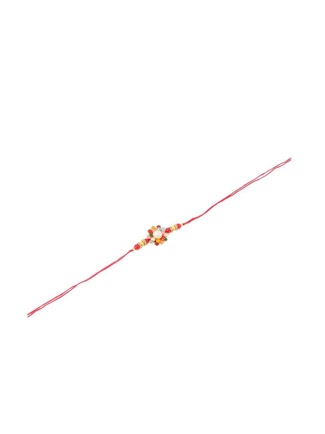 Dhiyona Men Multicolor Beads & Pearls Floral Design Thread Rakhi For Rakshabandhan