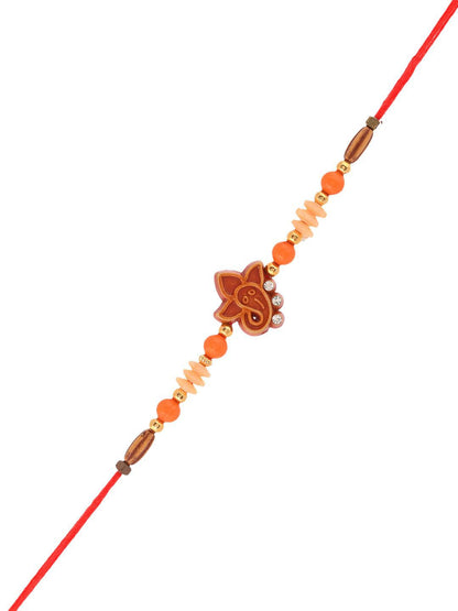 Dhiyona Cute Ganesha Face Beaded Thread Rakhi With Roli Chawal & Greetings Card