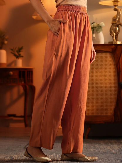 Dhiyona LL Ethnic Motifs Embroidered Panelled Thread Work Kurta With Palazzos & Dupatta