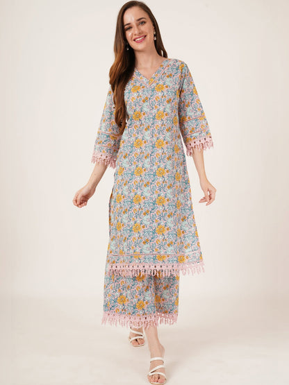 Women Floral Printed Regular Pure Cotton Kurta with Palazzos