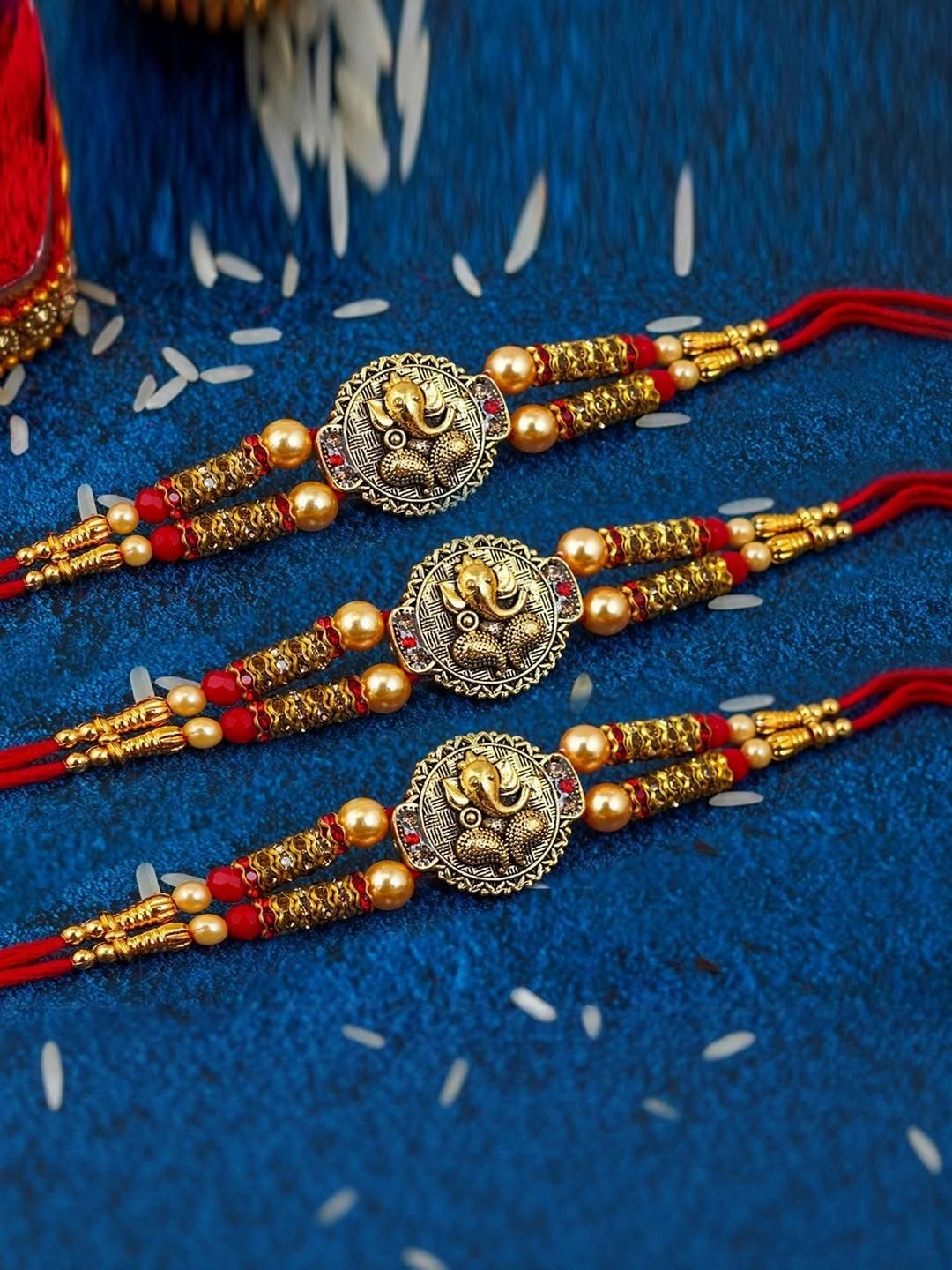 Dhiyona Set Of 3 Lord Ganesha Elegant Cotton Thread Rakhi