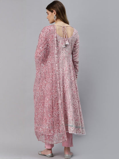 Dhiyona KL Women Floral Printed Cotton Kurta & Trousers With Dupatta