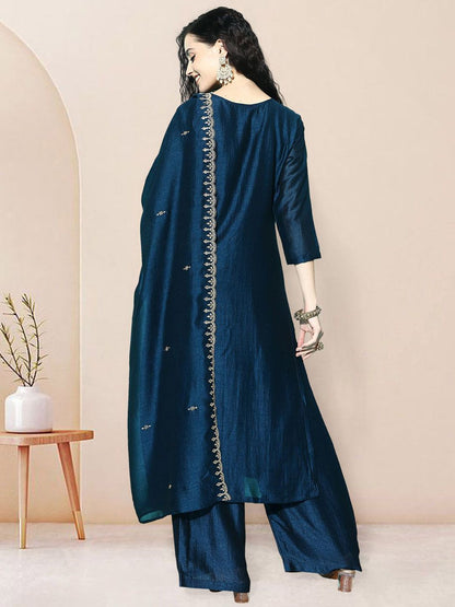Dhiyona SN Embroidered Round Neck Kurta Palazzo with Dupatta