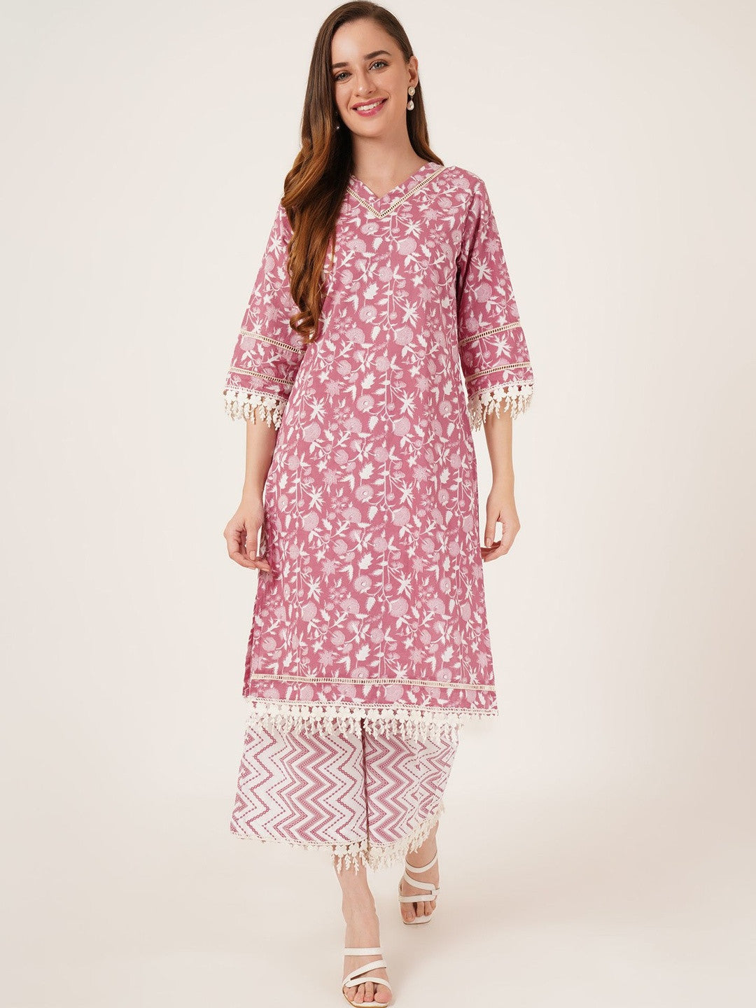 Women Floral Printed Regular Pure Cotton Kurta with Palazzos