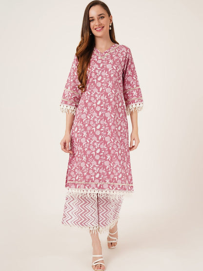 Women Floral Printed Regular Pure Cotton Kurta with Palazzos