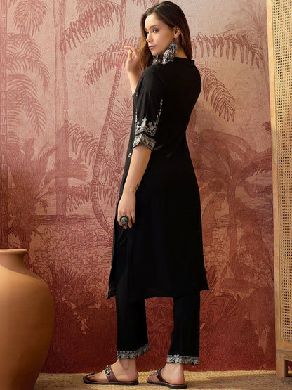 Embroidered V-Neck Kurta & Trousers Kurta Sets