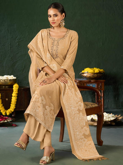 Dhiyona KL Women Ethnic Motifs Thread Work Kurta And Palazzos & With Dupatta