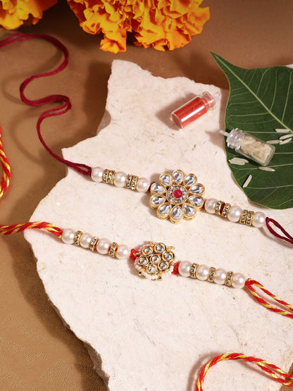 Dhiyona Unisex Set of 2 Beaded Bhai Bhabhi Rakhis With Roli & Chawal