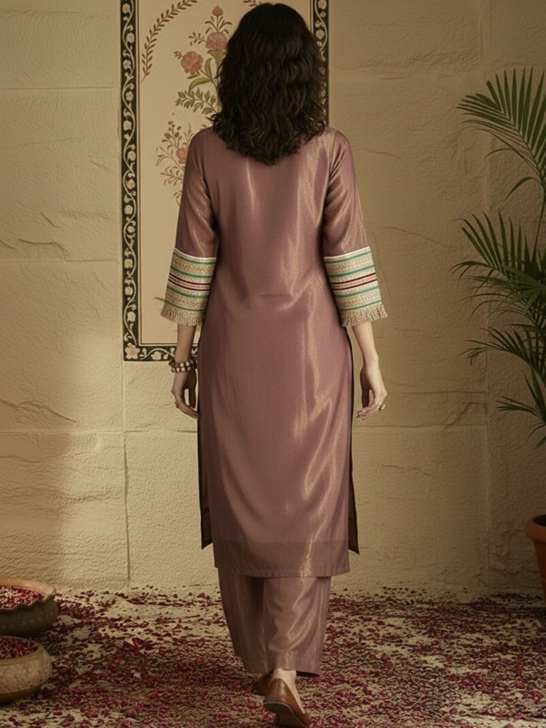 Dhiyona SN Boat Neck Kurta & Palazzos Kurta Set