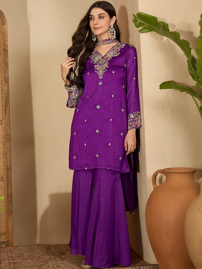 Dhiyona SN Sequence Embroidered Straight Kurta Sharara With Dupatta