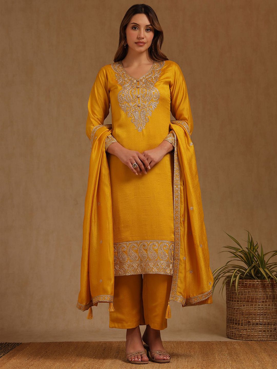 Dhiyona SO Women's Women Ethnic Motifs Embroidered Kurta with Trouser & Dupatta