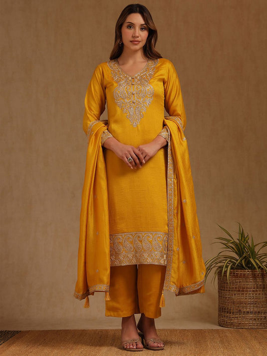 Dhiyona SO Women's Women Ethnic Motifs Embroidered Kurta with Trouser & Dupatta