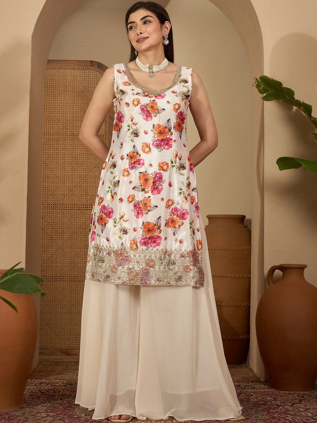 Women Off White Kurta Sets