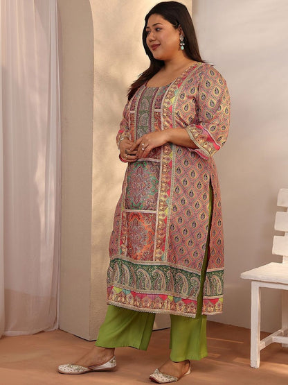 Dhiyona Women's Plus Size Ethnic Motifs Printed Kurta with Trousers & Dupatta