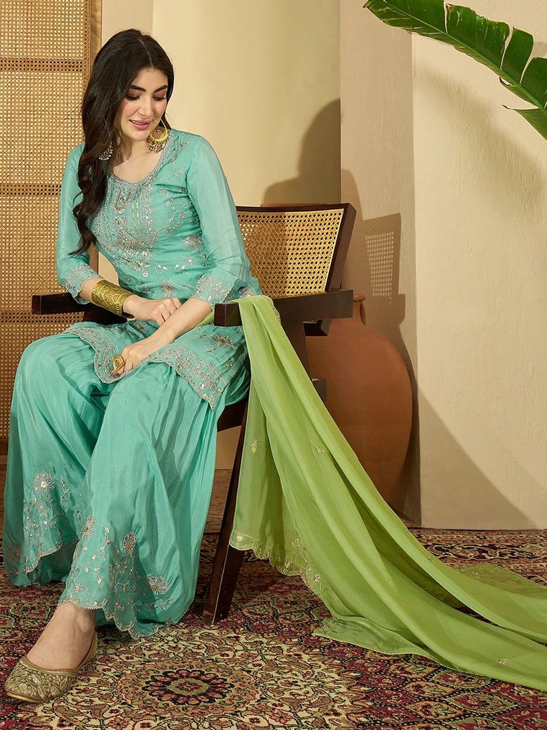 Dhiyona SN Sequence Embroidered Kurta With Sharara & Dupatta