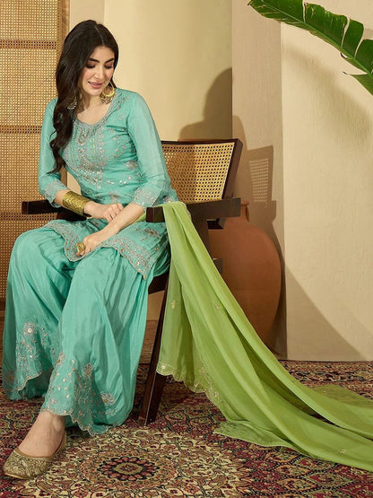 Dhiyona SN Sequence Embroidered Kurta With Sharara & Dupatta
