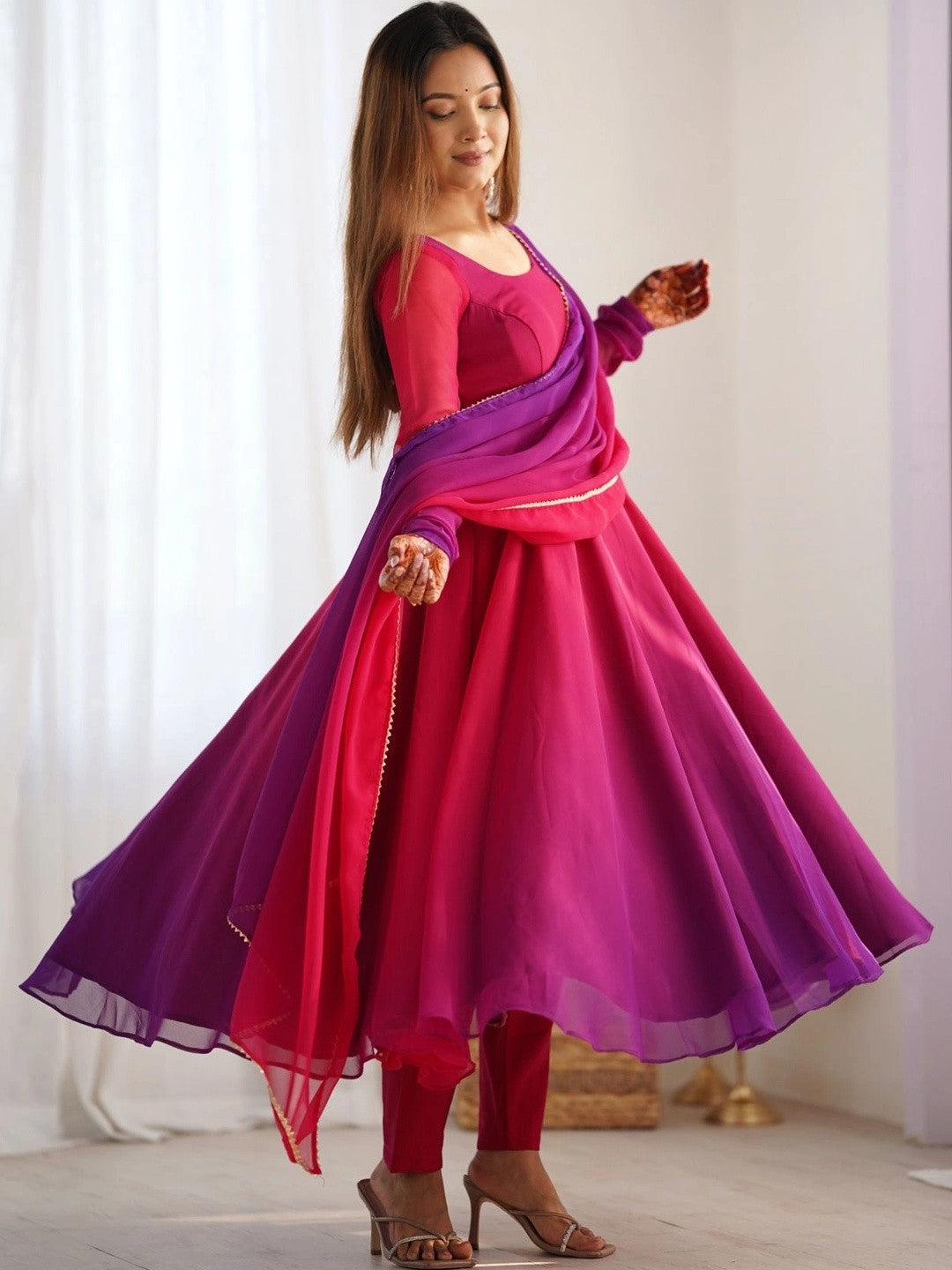 Women Ombre Dyed Regular Kurta with Trousers & With Dupatta