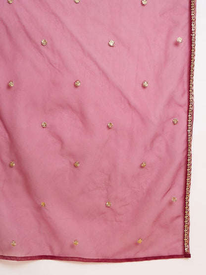 Dhiyona CH Floral Embroidered Sequinned Georgette Kurta with Sharara & Dupatta