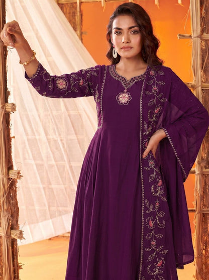 Women Ethnic Motifs Embroidered Regular Thread Work Kurta with Trousers & With Dupatta
