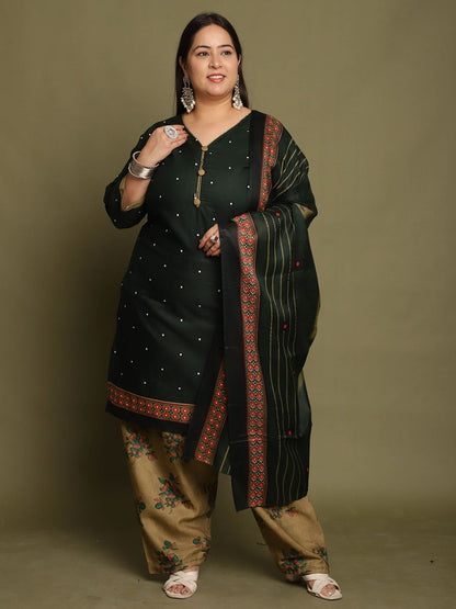 Dhiyona KL Floral Printed V-Neck Straight Kurta With Salwar & Dupatta