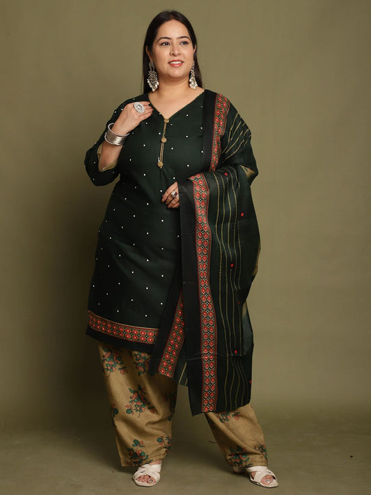 Dhiyona KL Floral Printed V-Neck Straight Kurta With Salwar & Dupatta