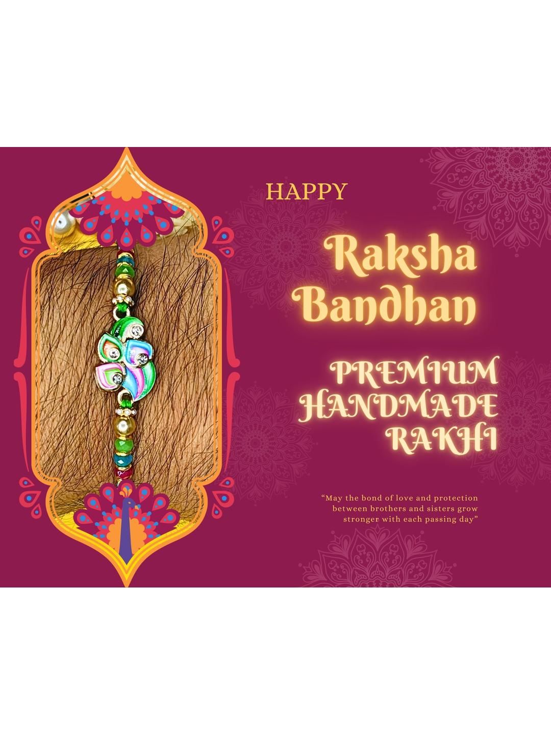 Dhiyona Set Of 3 Beaded Cotton Thread with AD Stones & Meenakari Designer Rakhi for Brother