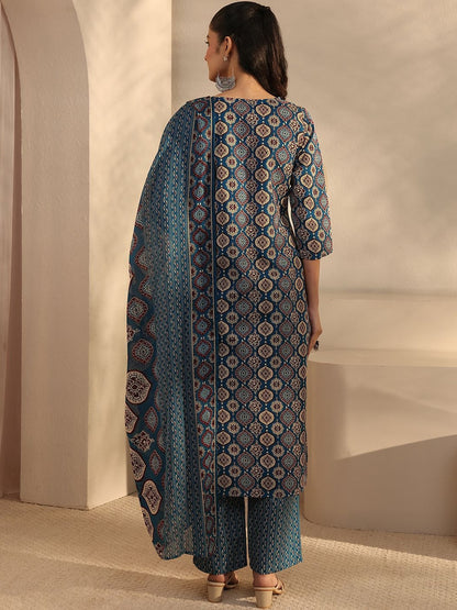 Women Ethnic Motifs Printed Regular Thread Work Kurta with Trousers & With Dupatta