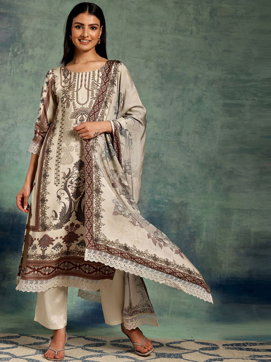 Ethnic Motifs Printed Sequinned Kurta With Trouser & Dupatta